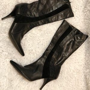 Black mix media calf boot